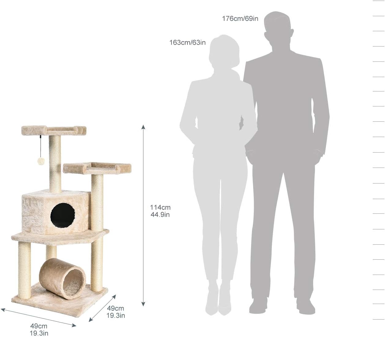 Detalle 2 de Amazon Basics Árbol para Gatos con Túnel y Poste Rascador 🐱