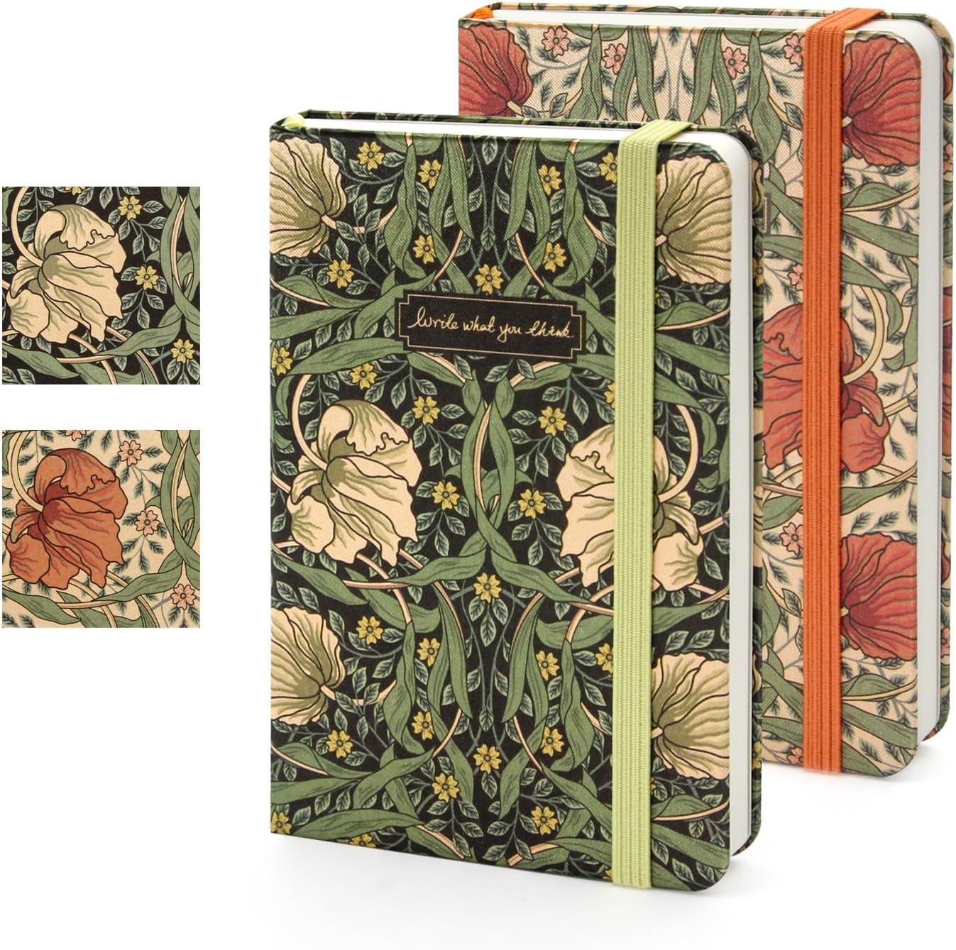 Detalle de WETLOTE A6 Notebook 2-Pack – Lined, Fabric Cover, 148 Pages (80gsm), Floral/Orange Blossom Edition