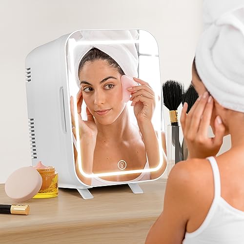 Detalle de eklipt 4-Litre Mini Fridge with Dimmable LED Mirror: A Compact Skin-Care Cooler and More