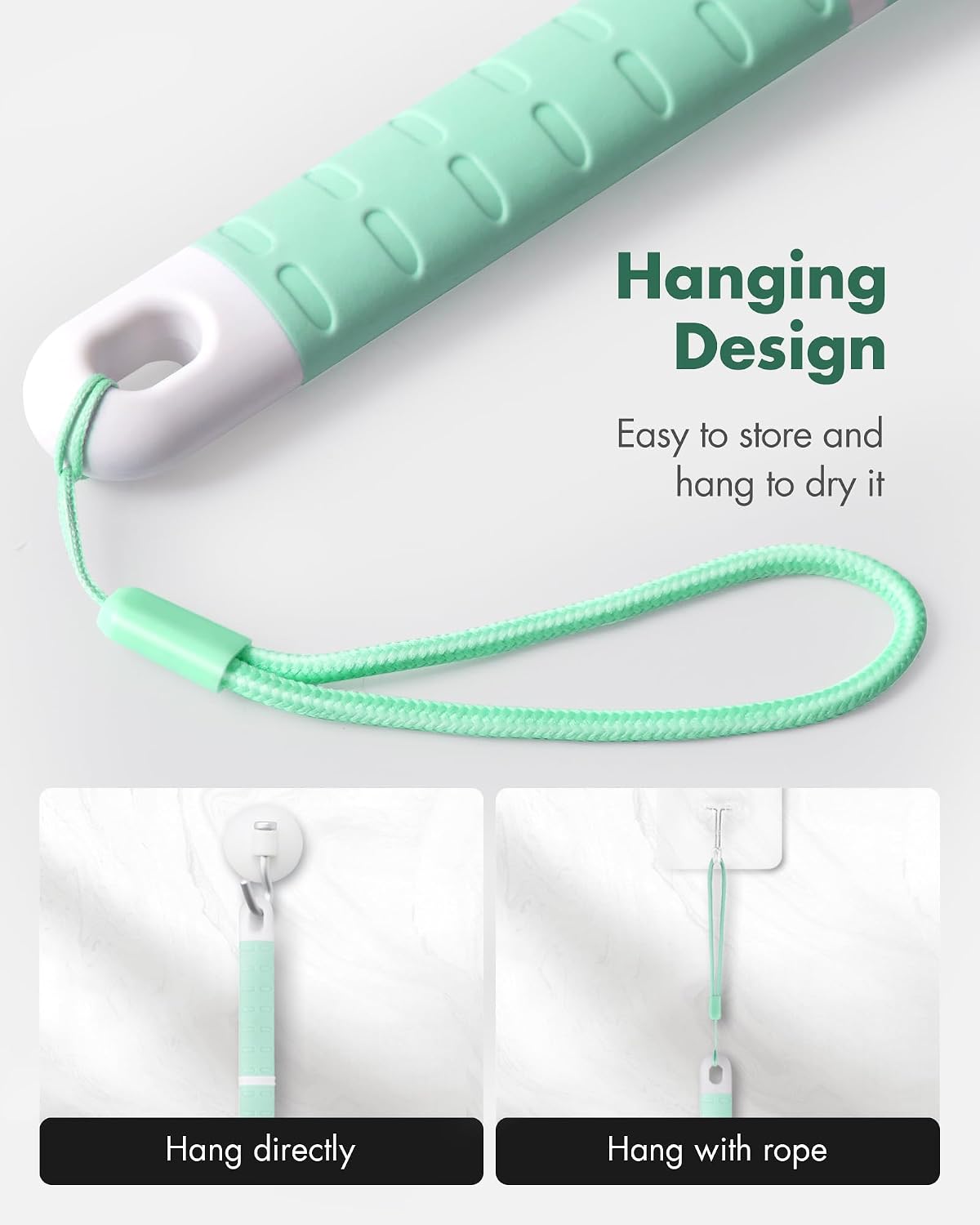 Thumbnail 6 de Back Scrubber Body Shower Brush with Anti-Slip Long Handle (Mint Green) – Stiff & Soft Double-Sided Bristles