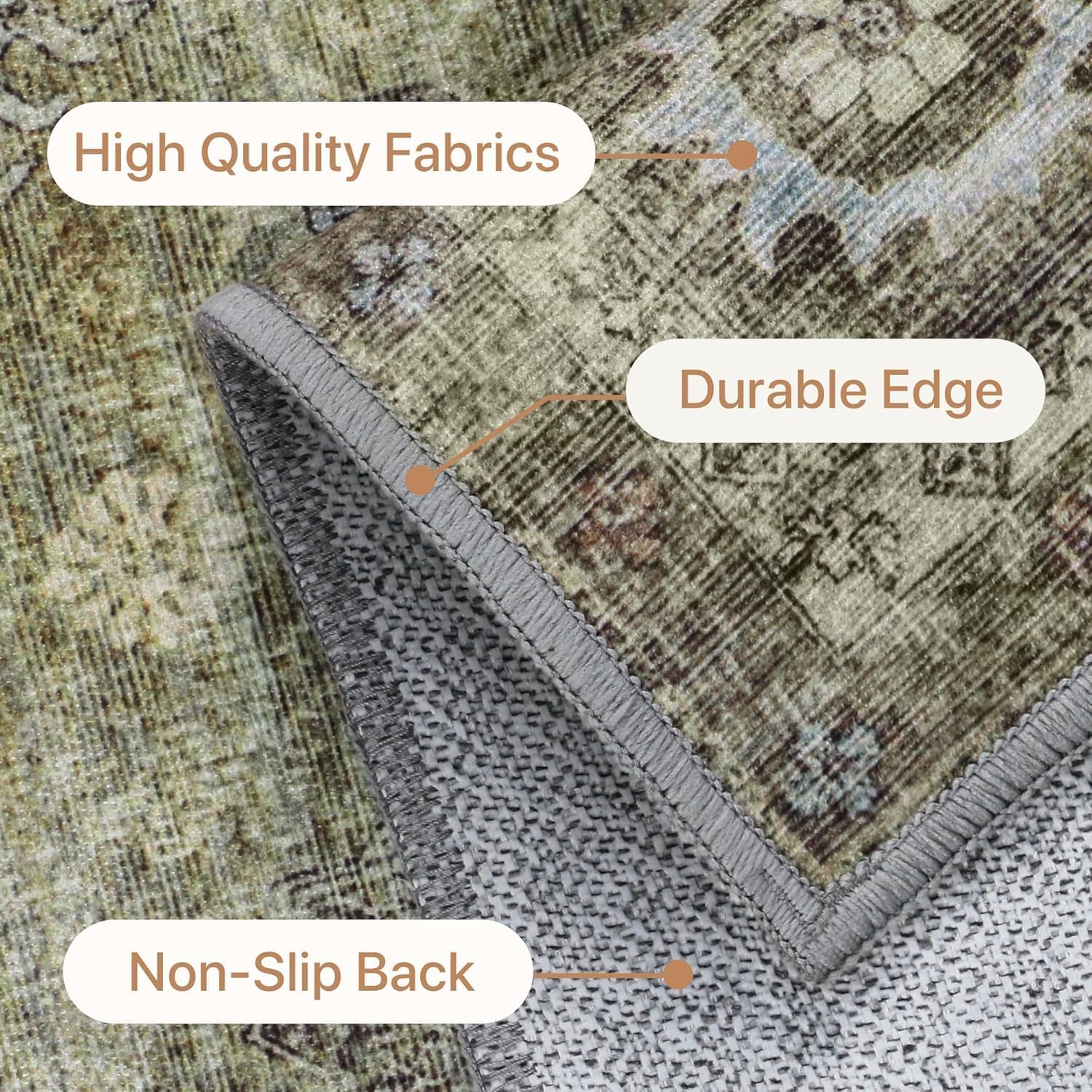 Thumbnail 3 de GENIMO Rugs Living Room 200x290cm: Washable Green Vintage Rug with Non-Slip Backing