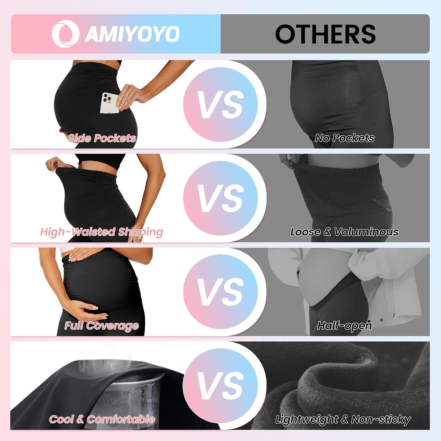 Detalle de AMIYOYO Maternity Shorts Over Bump High Waisted Stretchy Black