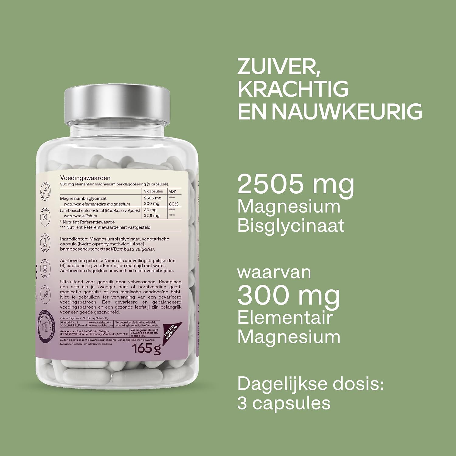 Detalle de AAVALABS magnesiumbisglycinaat 2505 mg, 300 mg elementair, 180 capsules