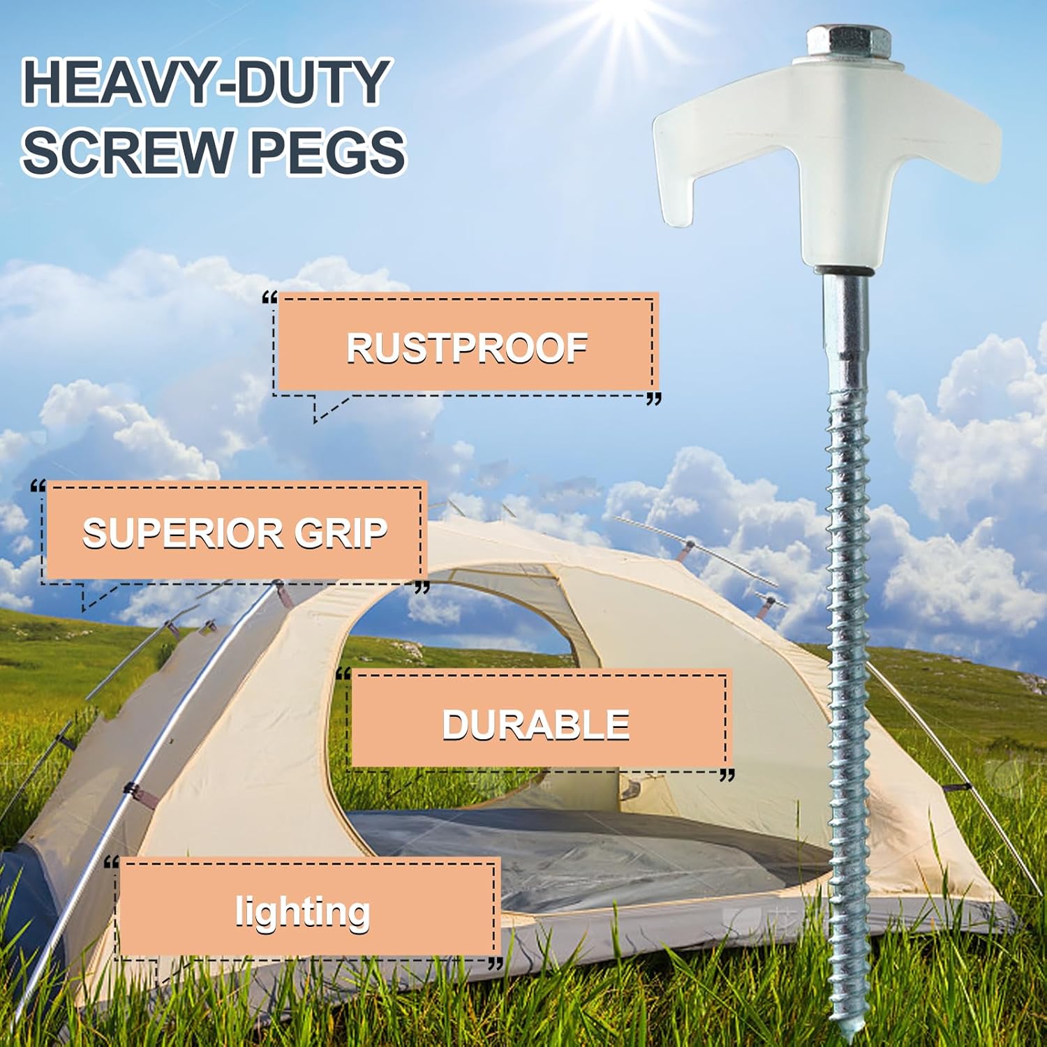 Thumbnail 6 de 20 Pcs 8inch Heavy Duty Tent Pegs – Storm Proof Steel with Storage Case