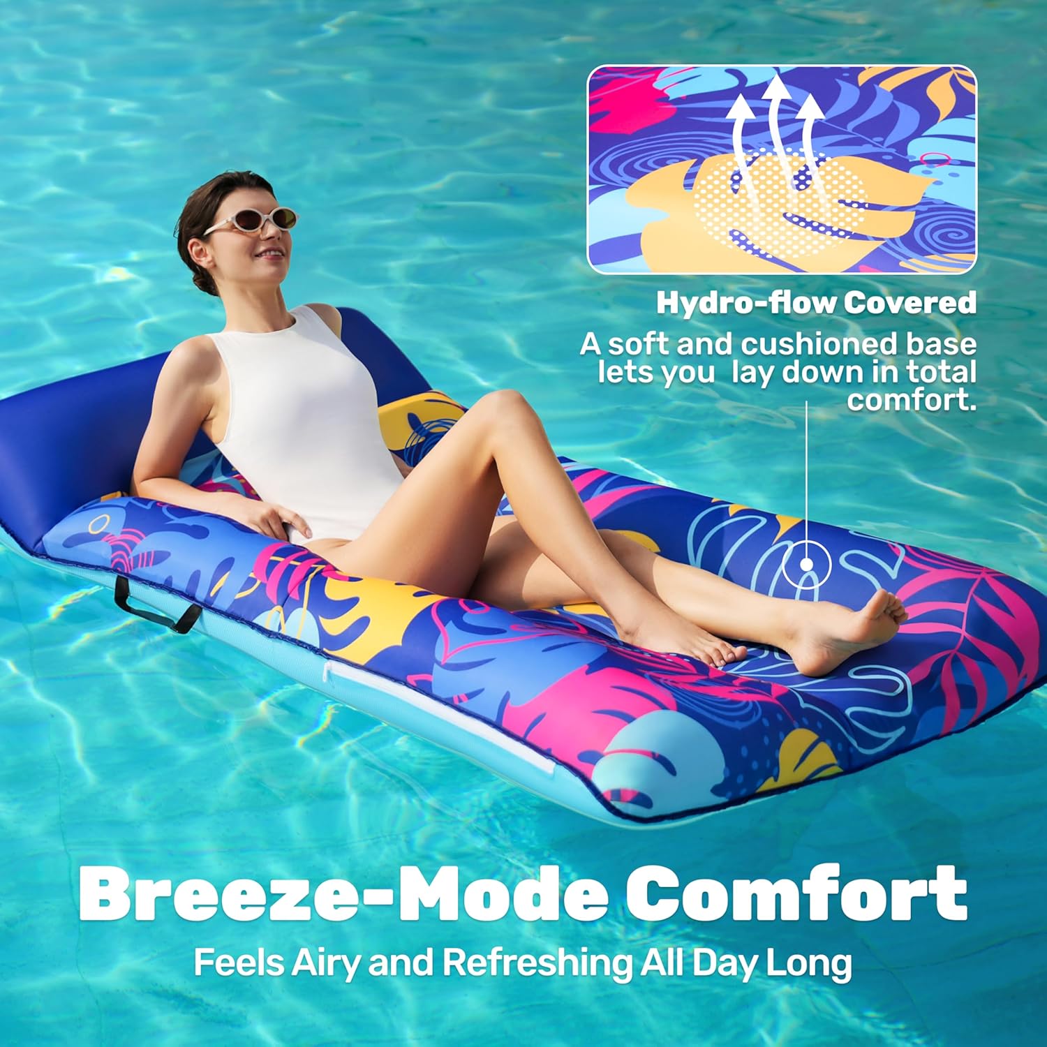 Thumbnail 2 de SLOOSH Inflatable Pool Floats Lounger - XL Fabric Covered Pool Mat Floaties for Adults (68" x 34"), Ultra Comfort with Headrest