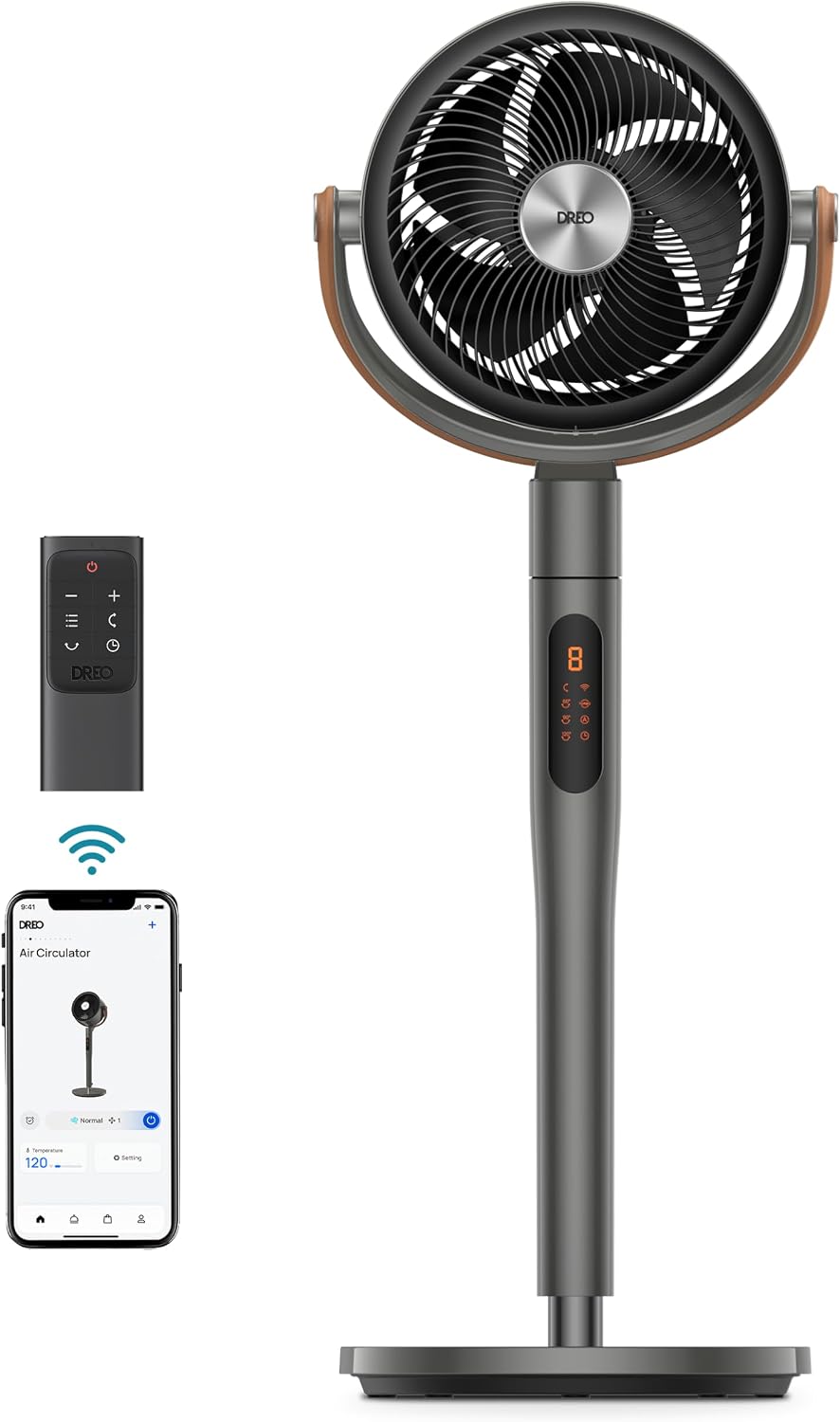 Detalle de DREO Smart Fan for Bedroom with RGB LED — Quiet DC Pedestal Fan with App & Alexa Control