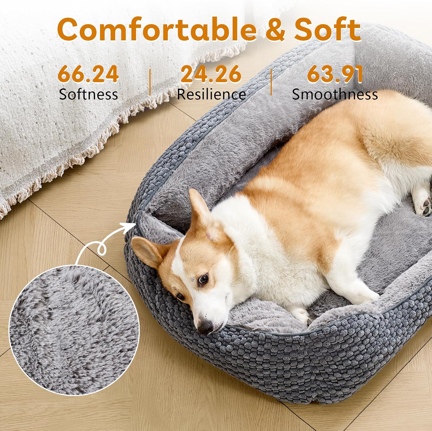 Detalle de Oveppy Small Dog Bed (52x48x15cm) – washable, super soft rectangle bed with raised edge