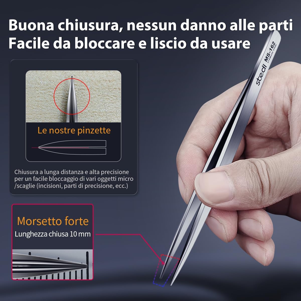 Thumbnail 4 de stedi Set da 2 coppie di pinzette di precisione ispessite in acciaio inox per modellismo