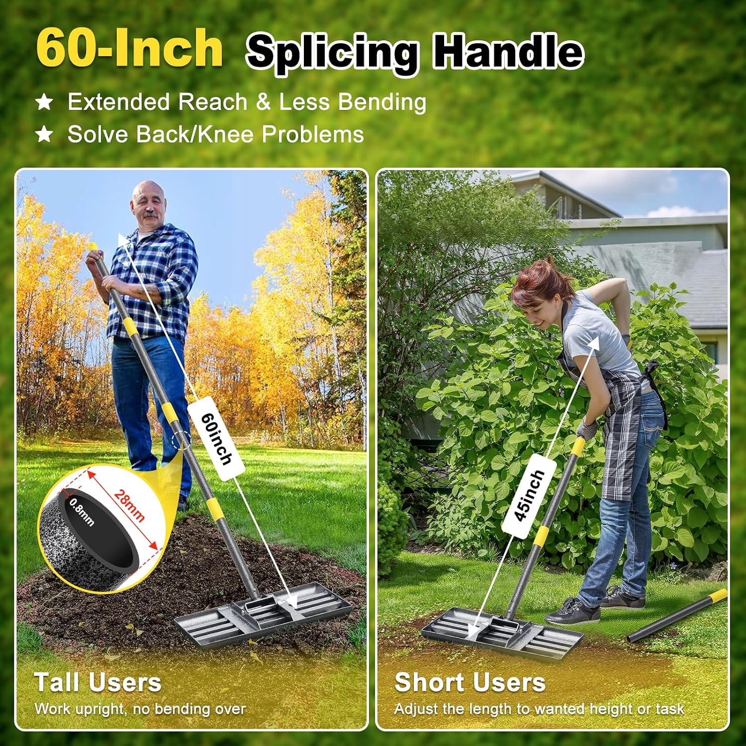 Detalle 2 de DEROFIT Caopingtui-tie Lawn Levelling Rake, 17" x 10" Stainless Steel Head