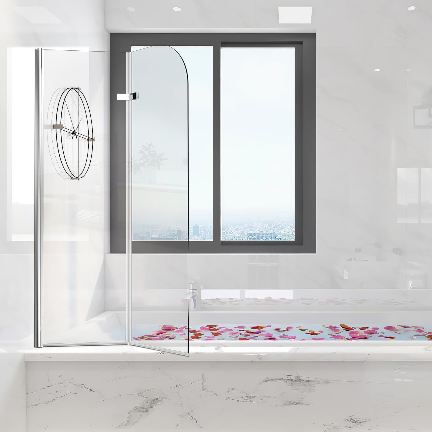 Detalle 2 de Ansobea parete per vasca da bagno pieghevole 100x140 cm (2 pezzi) in vetro di sicurezza ESG 6 mm, argento trasparente