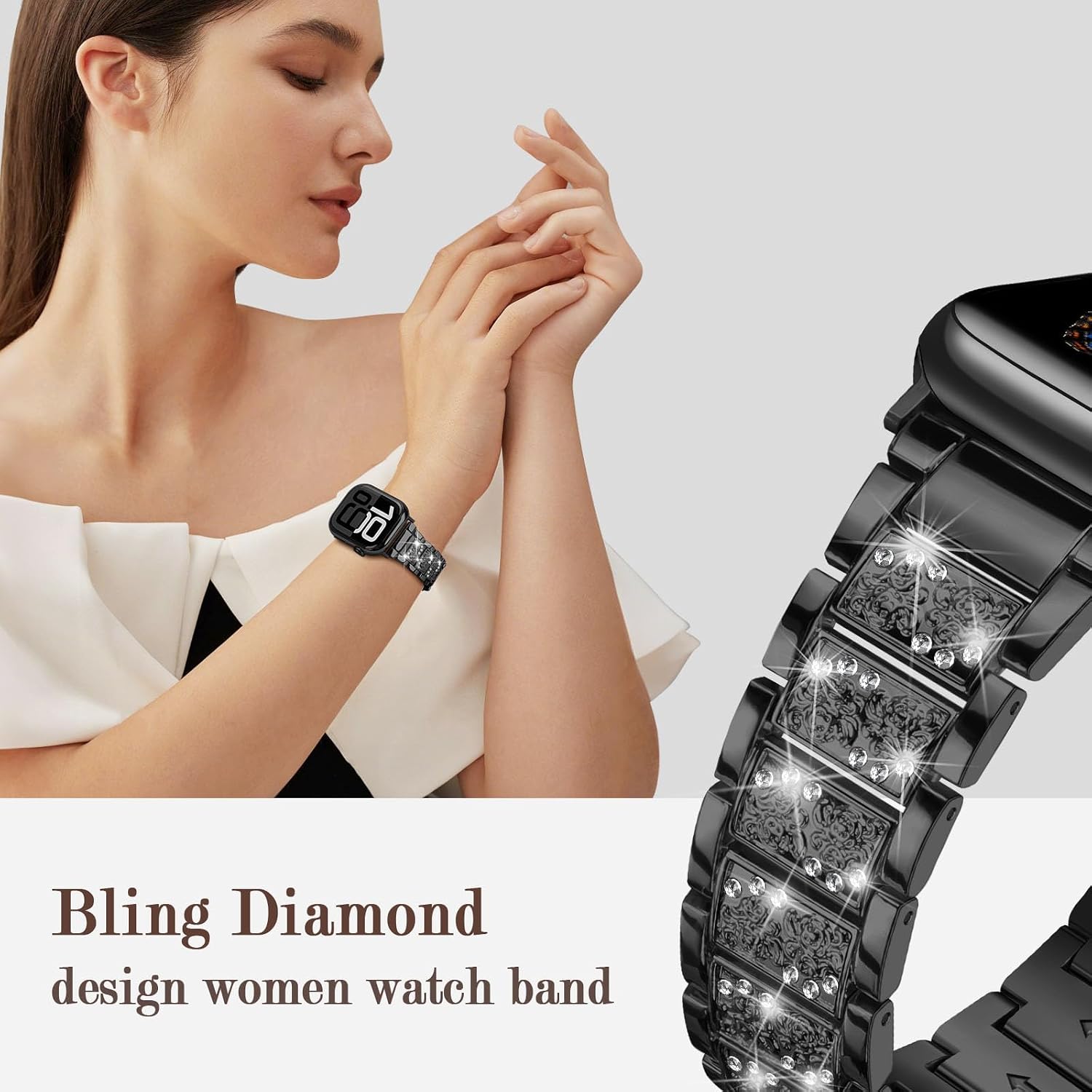 Detalle 2 de Sixmoat Bling Diamond Metal Strap for Apple Watch ๐