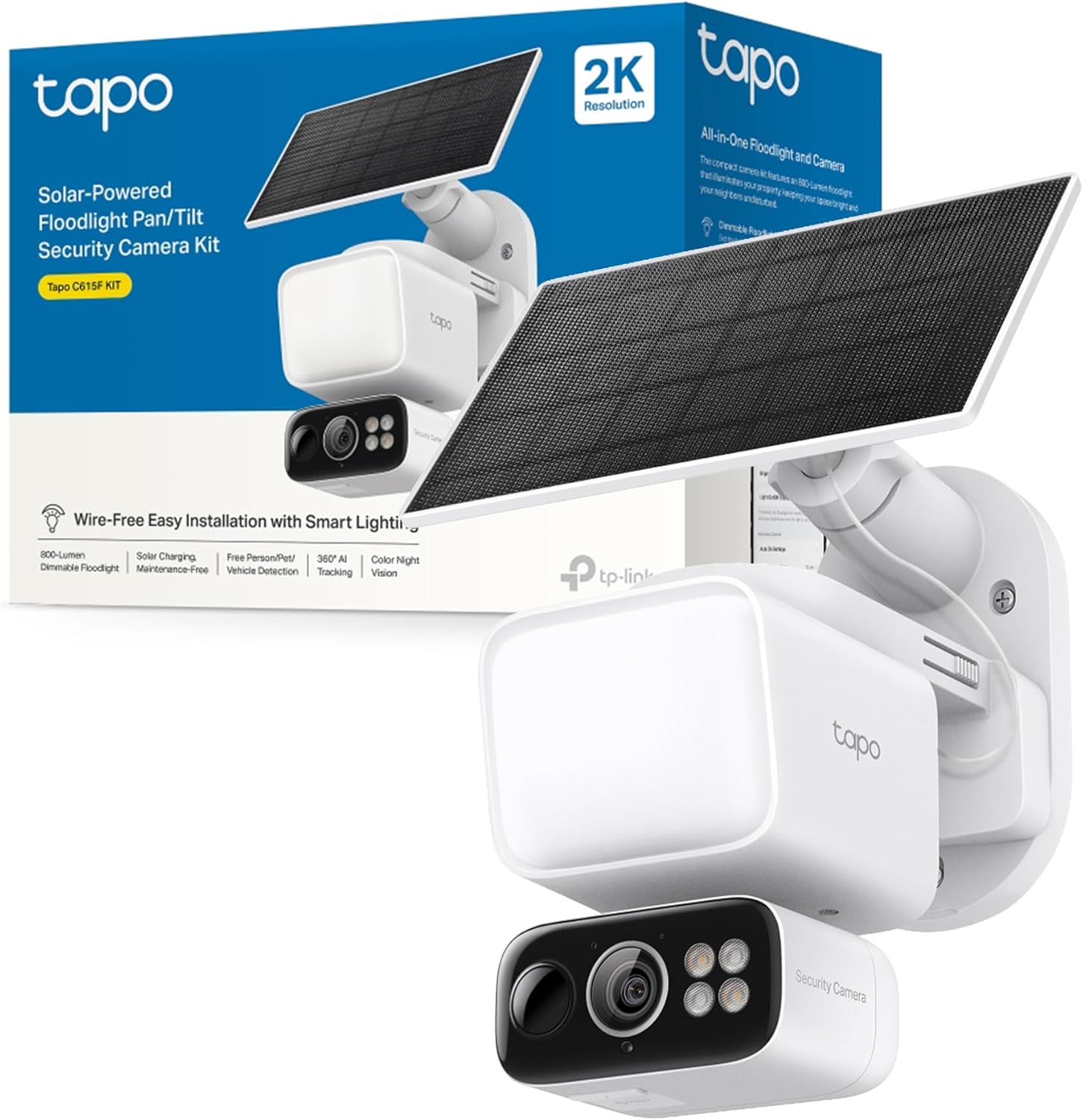 Detalle de Tapo C615F KIT Telecamera Wi‑Fi Esterna Senza Fili con Pannello Solare – 2K, Pan/Tilt e AI 360°