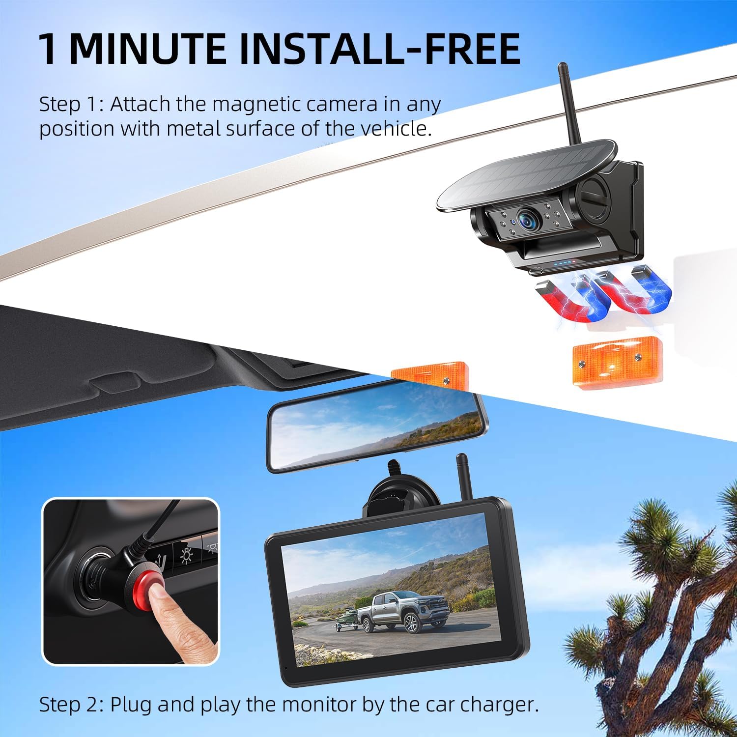 Thumbnail 4 de eRapta Dual Magnetic Solar Wireless Backup Cameras with 7” Touchscreen and DVR