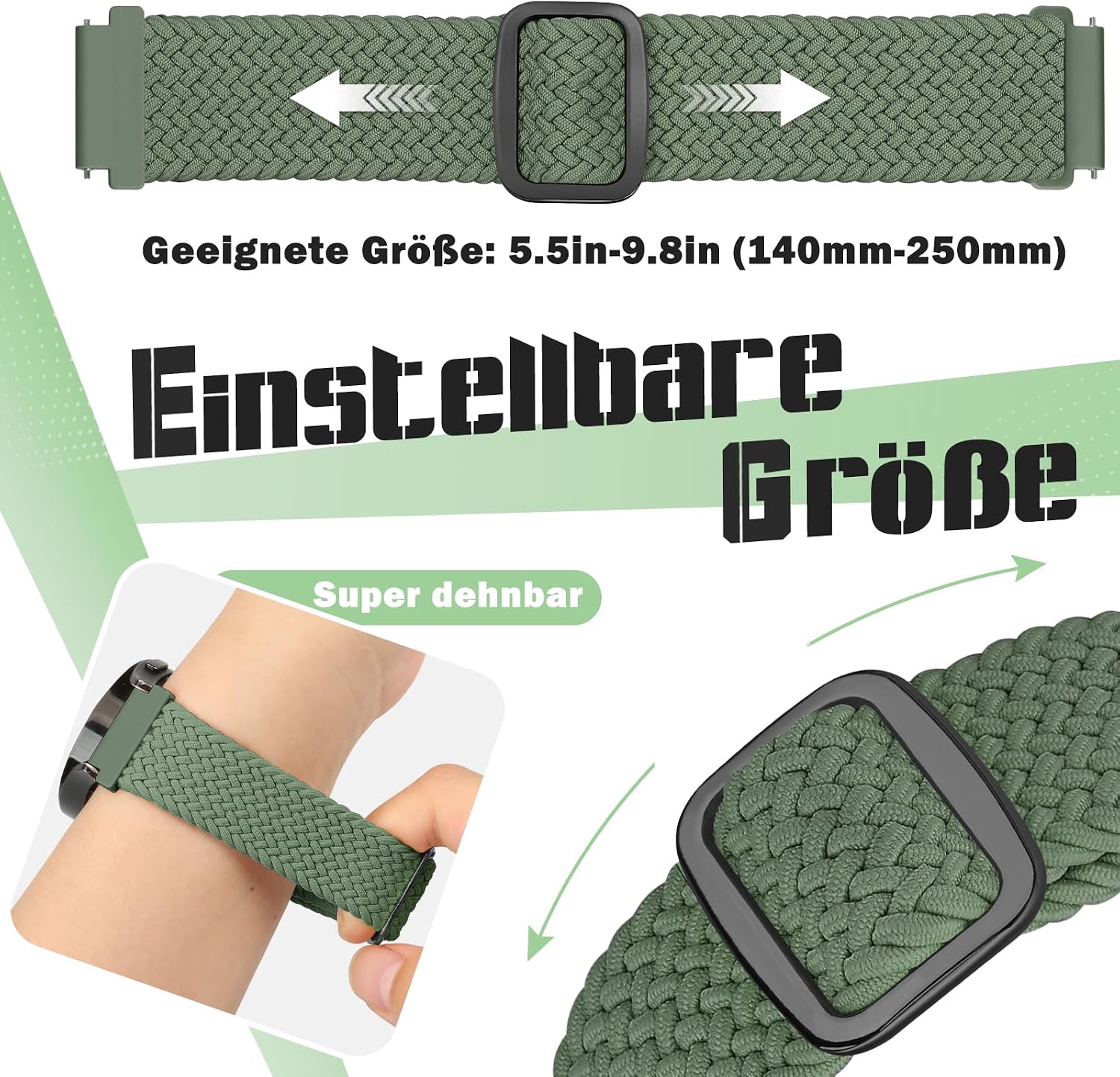 Detalle 2 de Yunshare geflochtenes elastisches Armband mit Schnellverschluss (18–24 mm) – 3er-Set für viele Smartwatch-Modelle