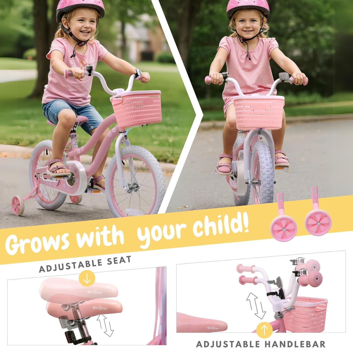 Thumbnail 1 de Bicystar Girls Bike for Kids Ages 2–5, 12/14/16/18 Inch Pink Bicycle with Training Wheels, Basket & Streamers