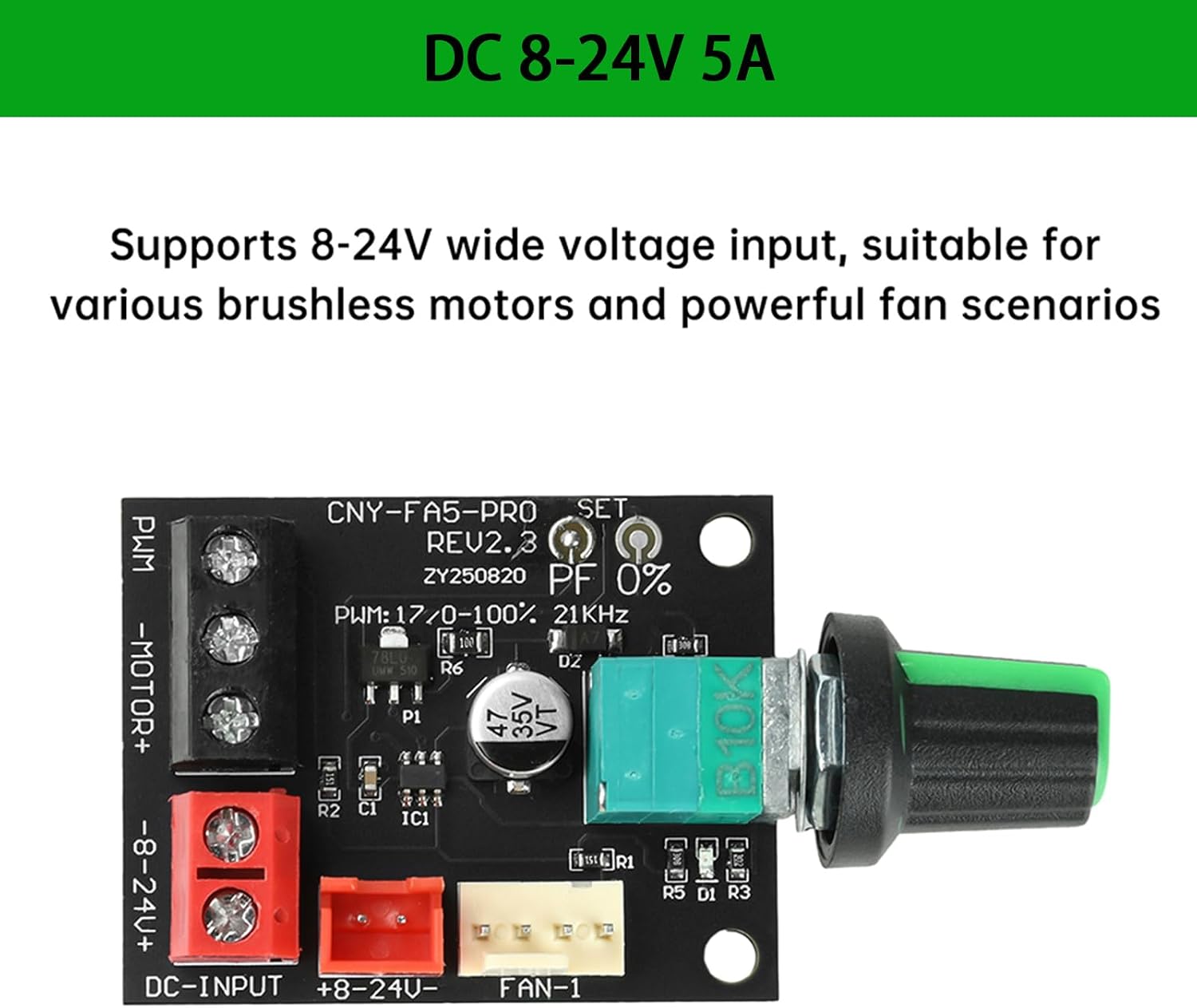 Thumbnail 4 de Aideepen 4-pins PWM-ventilatorregelaar, 8–24 V, 5 A, set van 2