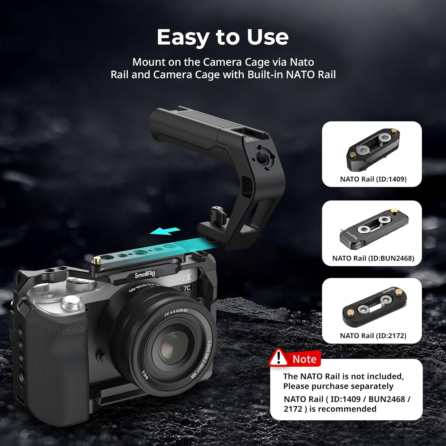 Detalle de SMALLRIG Manico leggero NATO con morsetto superiore – impugnatura compatta da 119 g