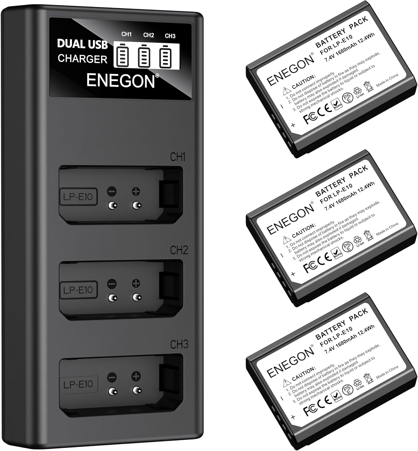 Detalle de ENEGON LP-E10 3×1680 mAh avec charge LCD