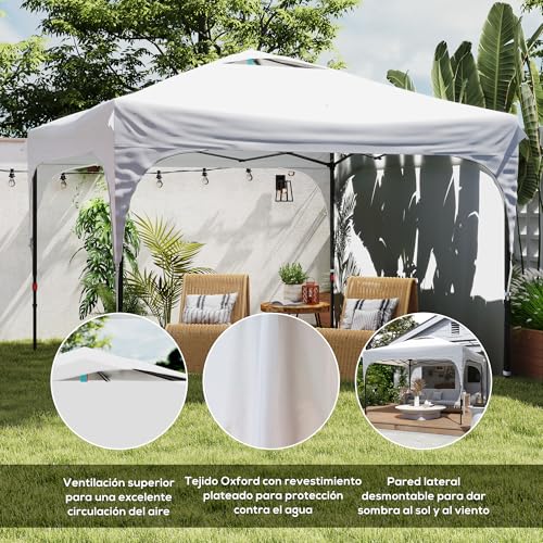 Detalle de Outsunny Carpa Plegable 3x3 m: cenador de jardín con altura ajustable y protección total