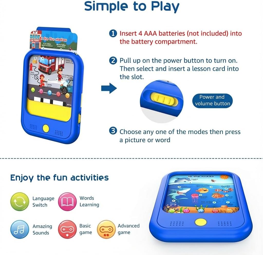 Detalle 2 de Qiaojoy Kids Learning Tablet: Bilingual Toddler Education Pad (2-5) with 40 Topics, Talking Cards, and Screen-Free Learning