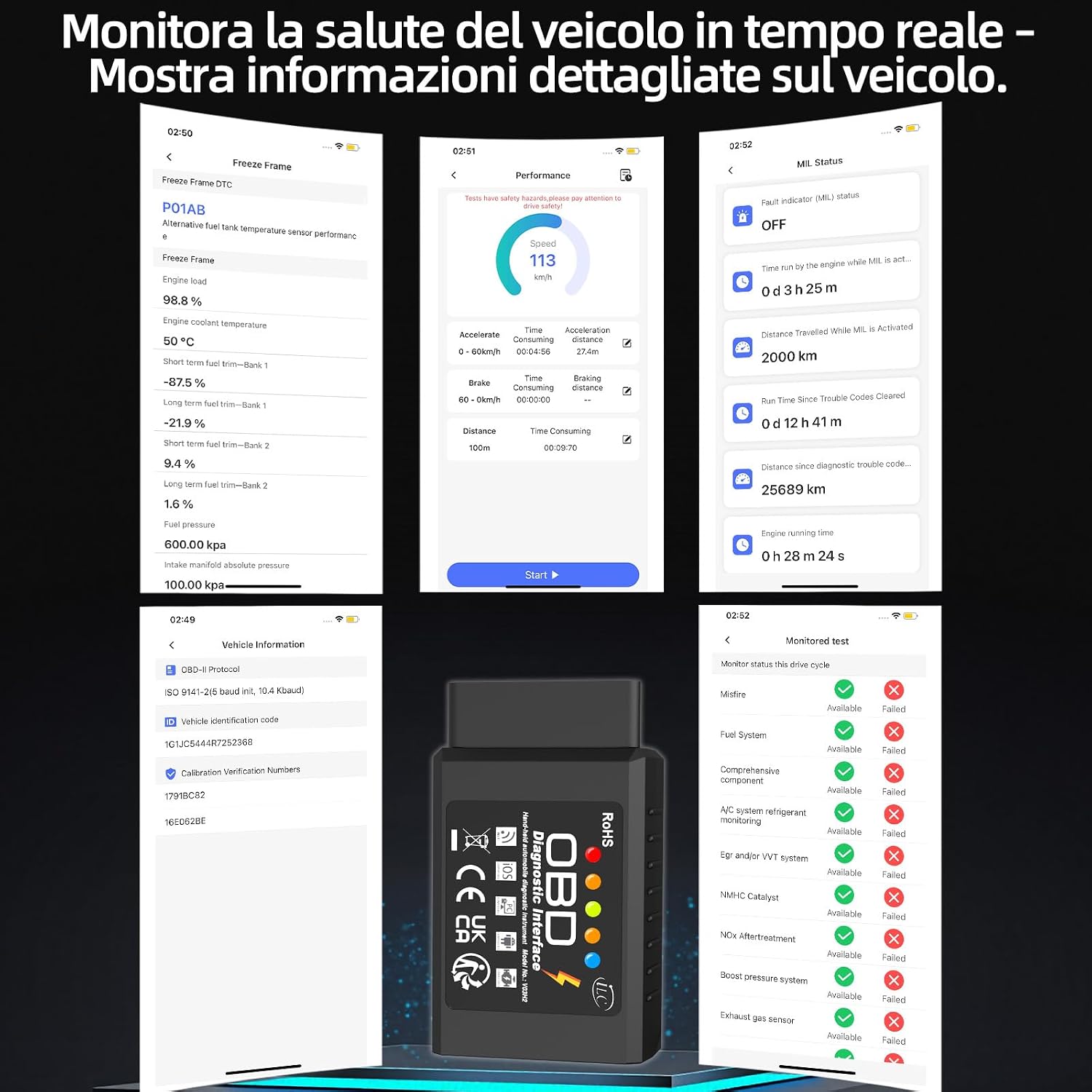Detalle de iLC OBD2 Wireless lettore codici auto Wi‑Fi per iOS, Android e Windows