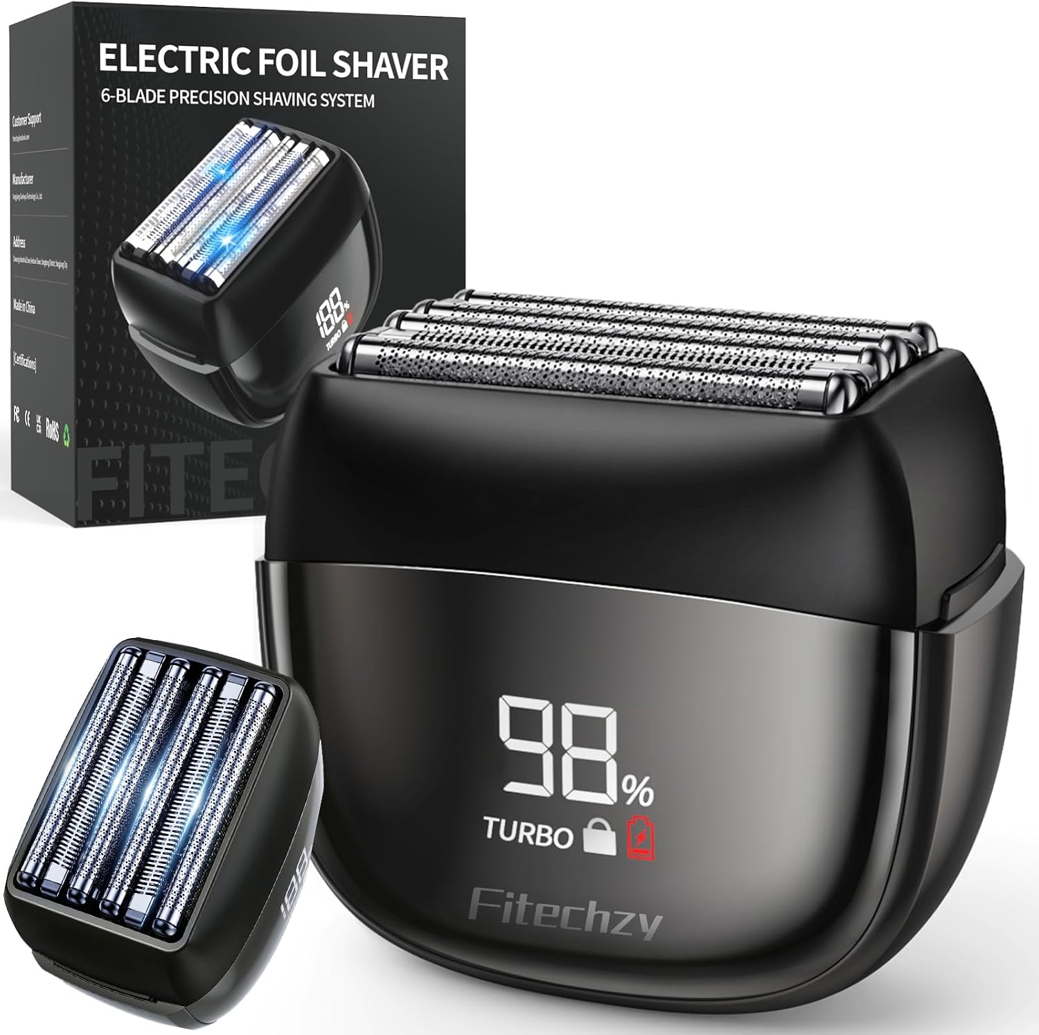 Detalle de FITECHZY MS9716 Electric Foil Shaver, 6-Blade Floating Head, Wet/Dry