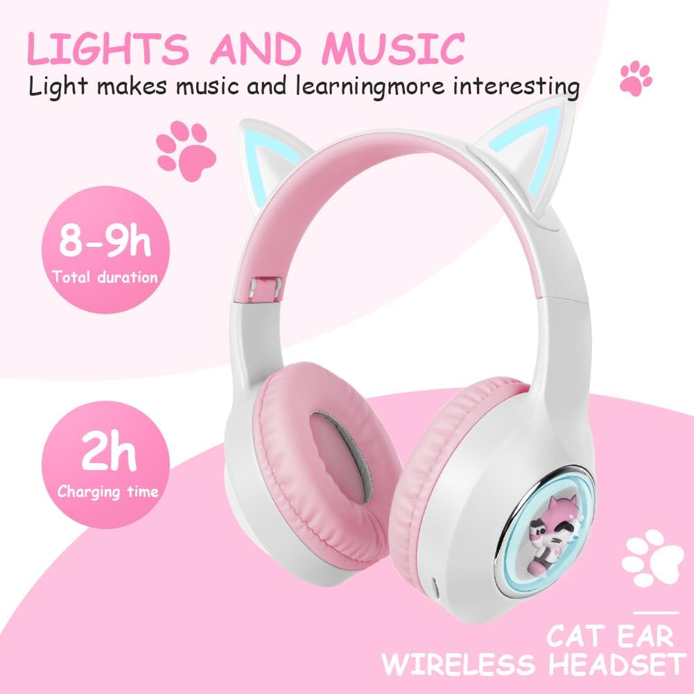 Detalle 2 de AXFEE Katzenohren Kinderkopfhörer Bluetooth 5.3 Weiß