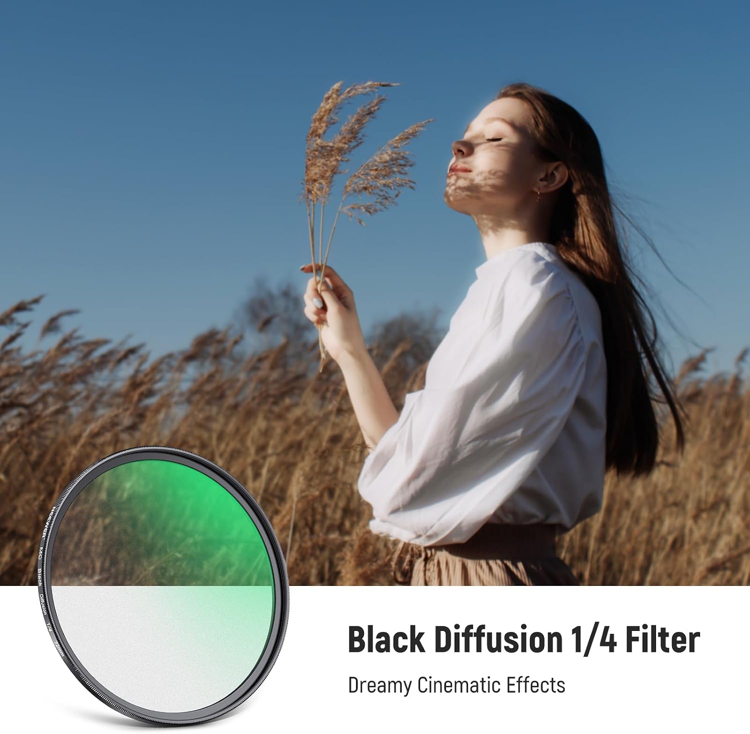 Detalle 2 de NEEWER 72mm Black Diffusion 1/4 filter for portrait photography