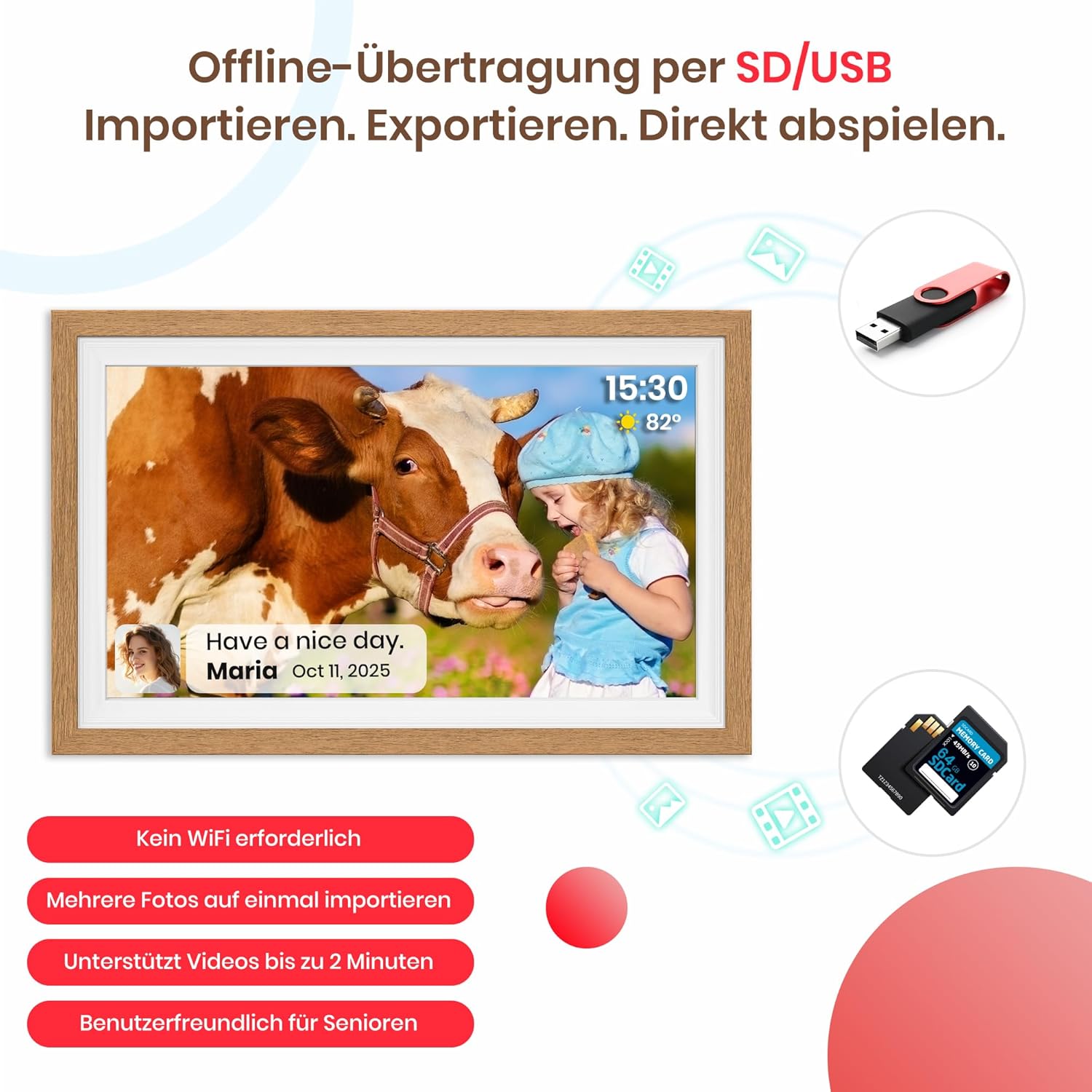 Detalle 2 de Frameo 64 GB – 15,6 Zoll Digitaler Bilderrahmen mit WLAN, Touchscreen und Frameo-App
