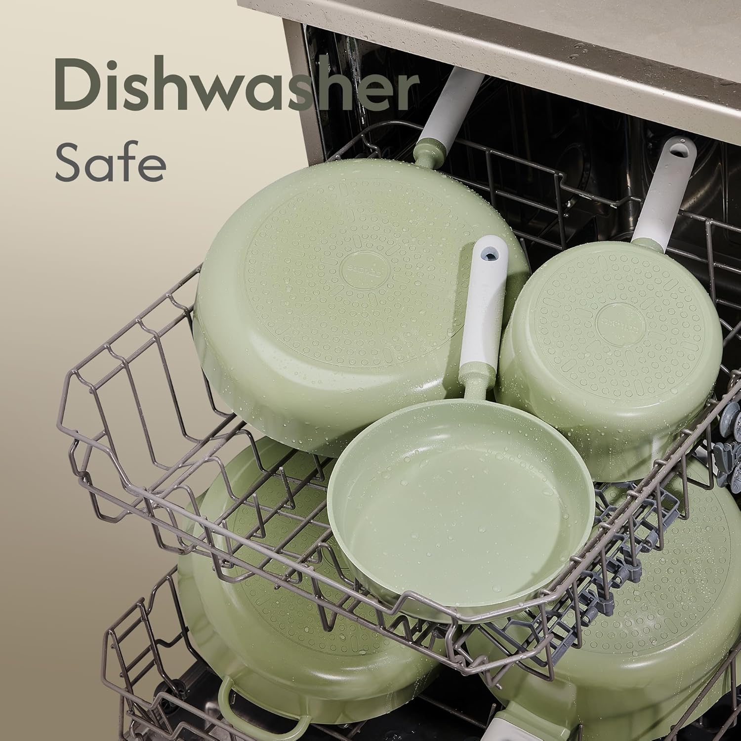 Thumbnail 5 de CAROTE Pots and Pans Set Nonstick Ceramic Cookware — 9 Piece Green Induction Set with Steamer