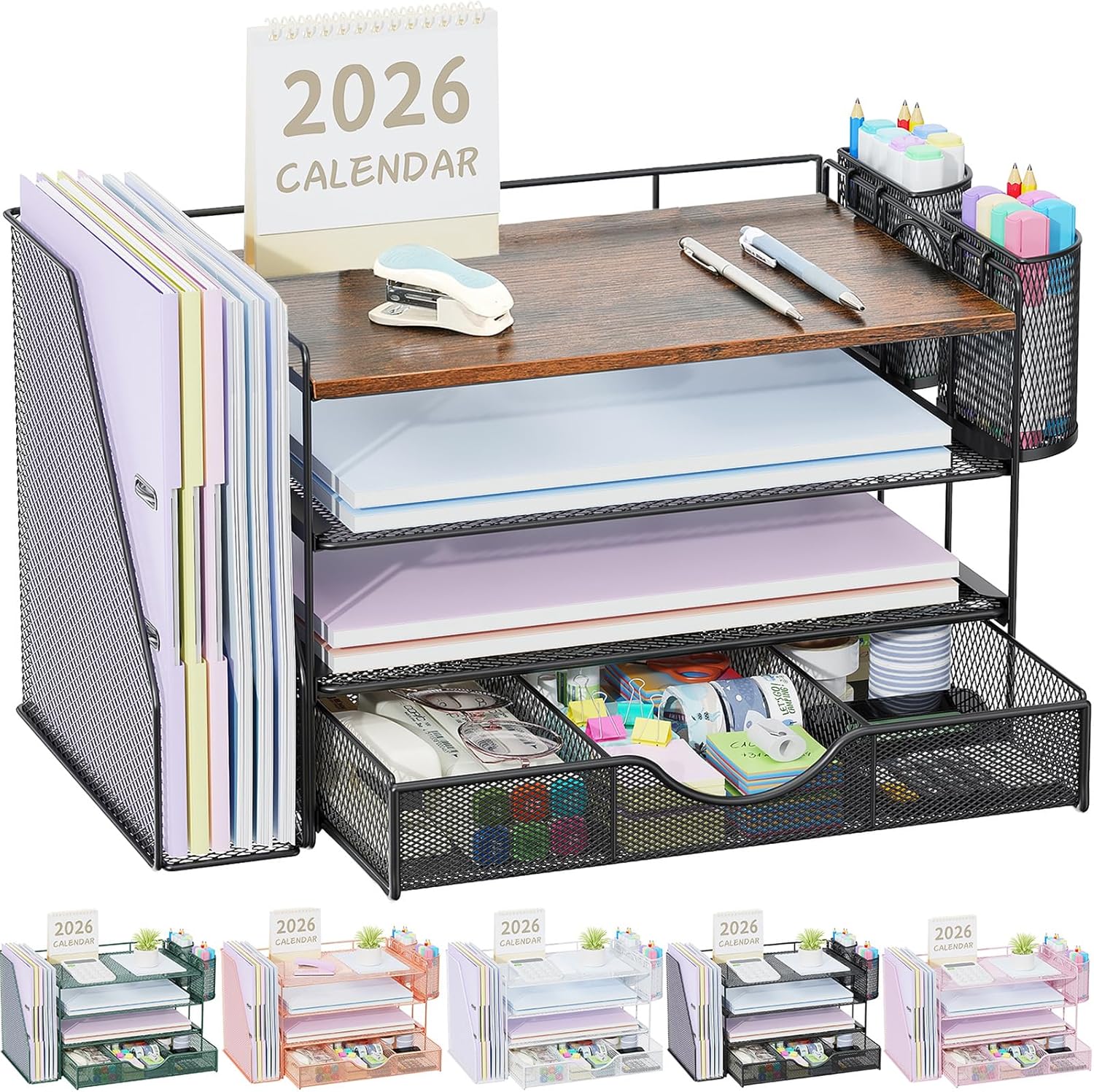 Detalle de gianotter 4-Tier Desk Organizer with File Holder, Drawer & Pen Holders