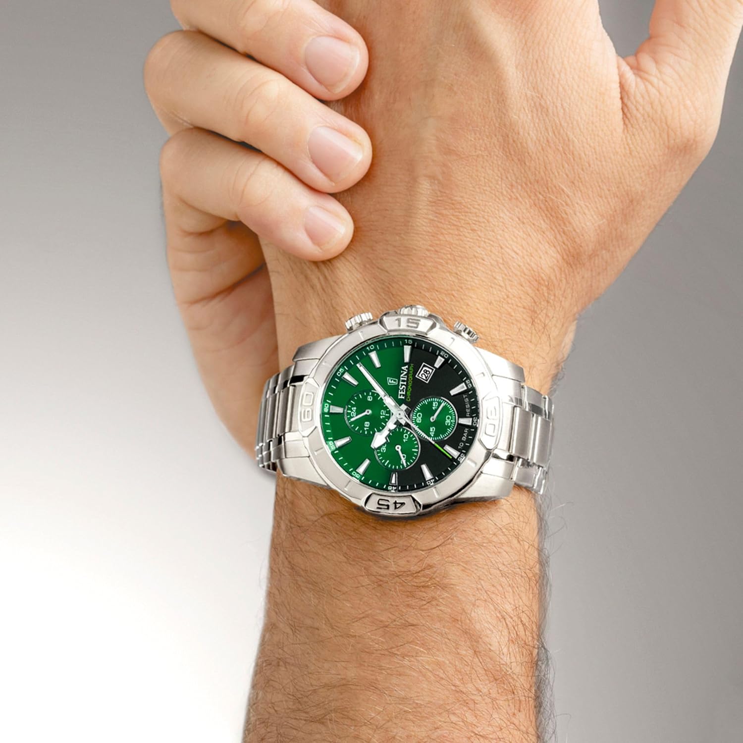 Detalle 2 de Festina Timeless Chronograph Herren Uhr analog aus Edelstahl 316L (Quarzwerk, Mineralglas, 10 ATM) F20704/5