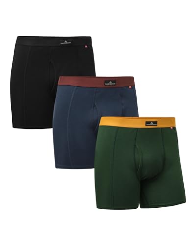 Detalle de DANISH ENDURANCE Calzoncillos Hombre Boxer Algodón Premium Pack 3 o 10 (1xNegro, 1xVerde/Naranja, 1xAzul Marino/Burdeos) con Bragueta, L