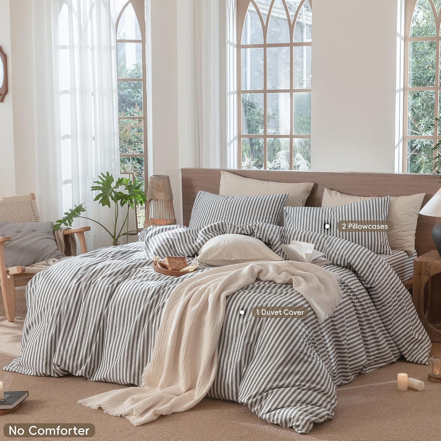 Detalle de MooMee Striped Duvet Cover Set 90x90 Queen