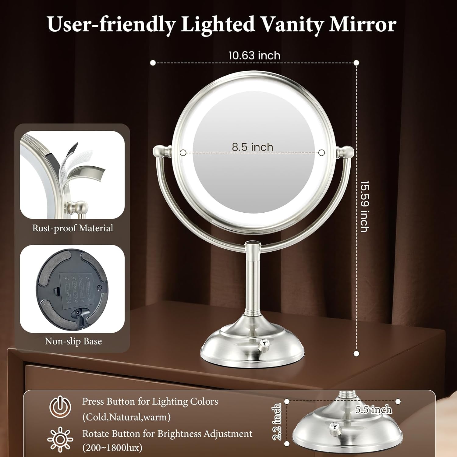 Thumbnail 5 de Professional 8.5" Large Lighted Makeup Mirror 10X with 3-Color Lights 💄