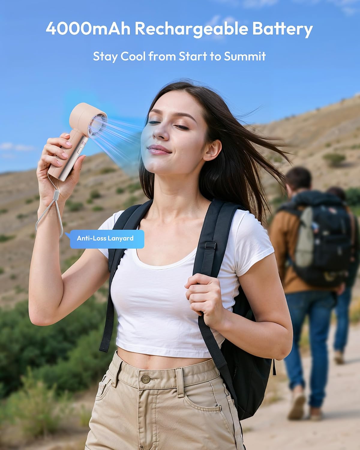 Thumbnail 3 de Gaiatop Powerful Handheld Fan Rechargeable with 100-Level Turbo Speed – 4000mAh, Black