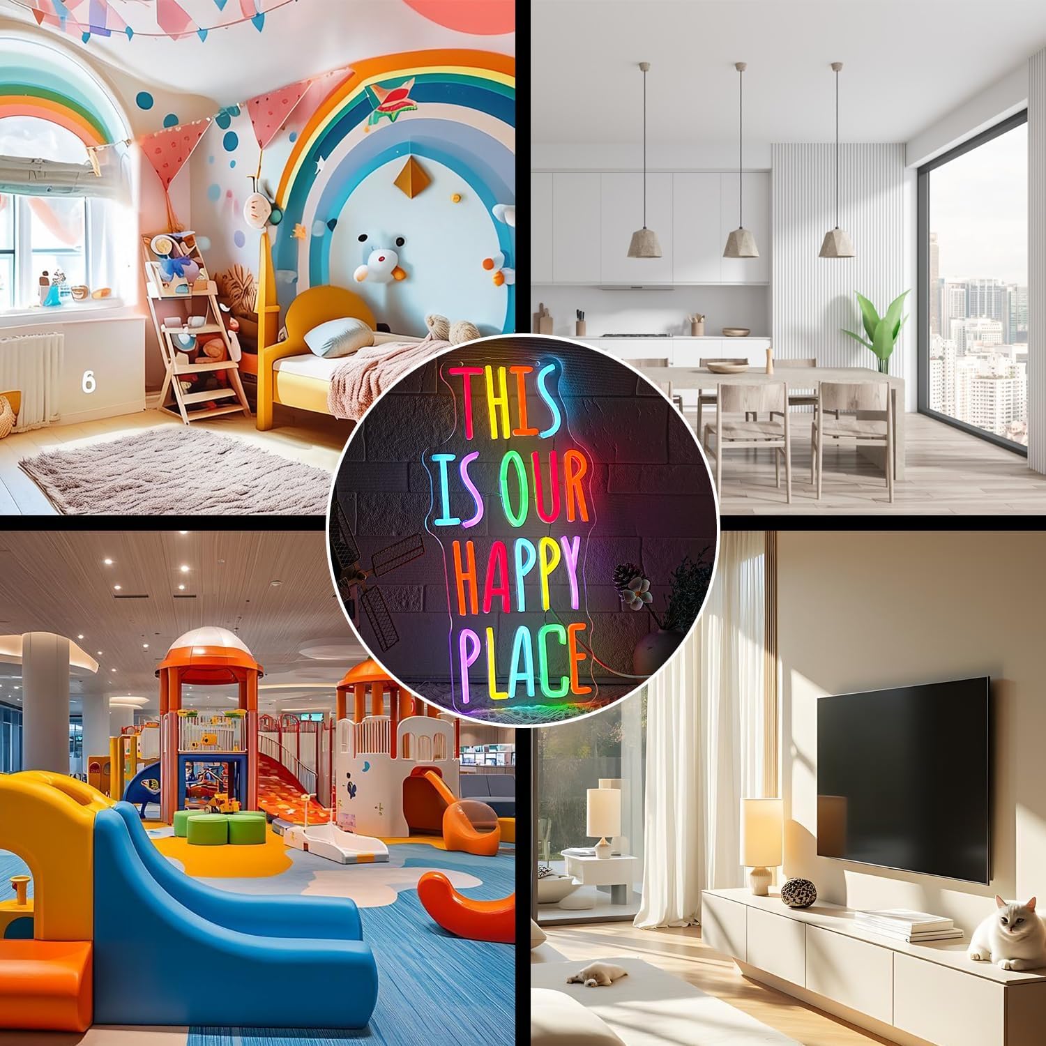 Thumbnail 6 de LMSIGNLY Happy Place Neonzeichen – Bunte LED-Wanddekoration für Wohnzimmer, Schlafzimmer und Klassenraum
