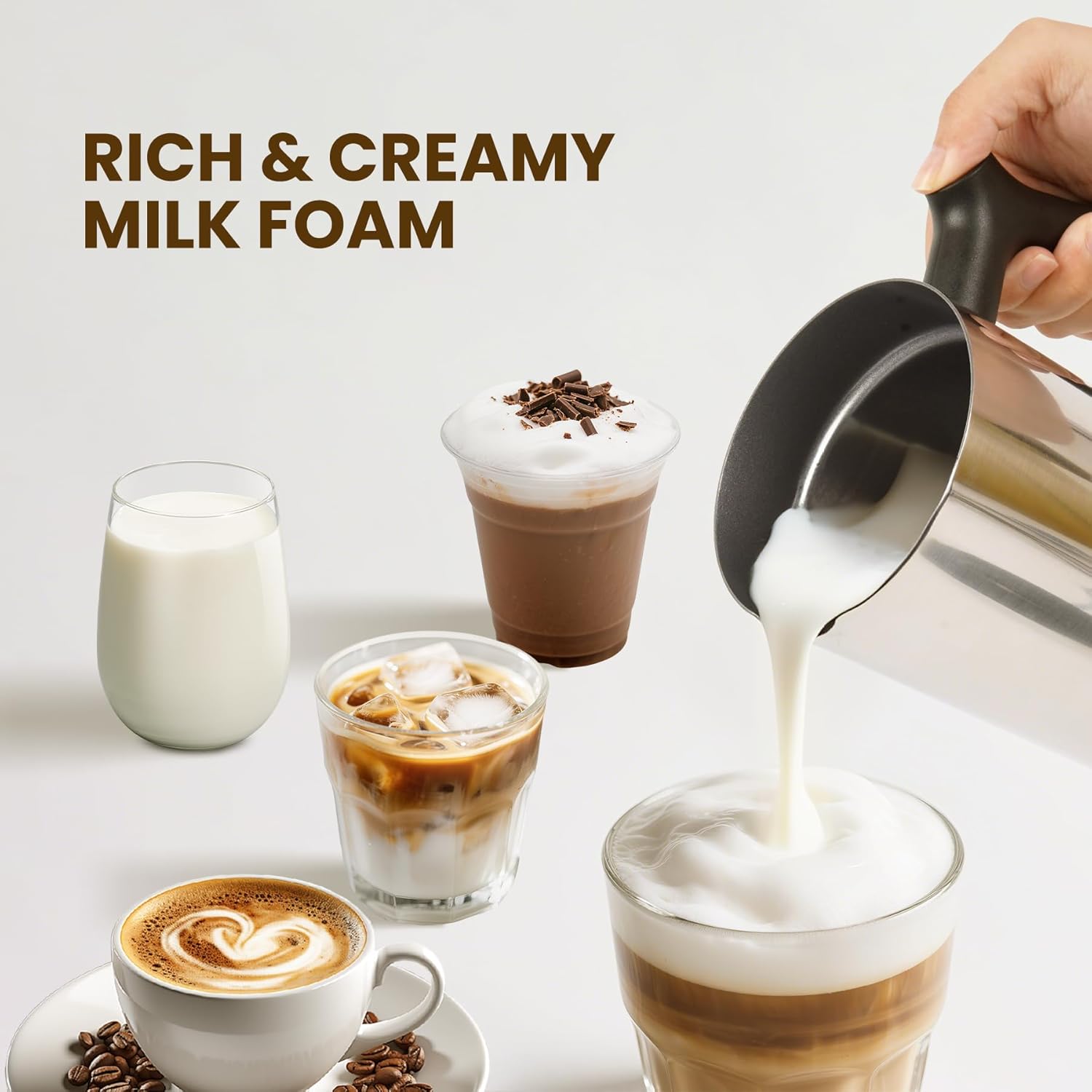 Thumbnail 6 de 10.6oz 4-in-1 Electric Milk Frother & Steamer (Hot/Cold Foam Maker) with Ceramic Lining