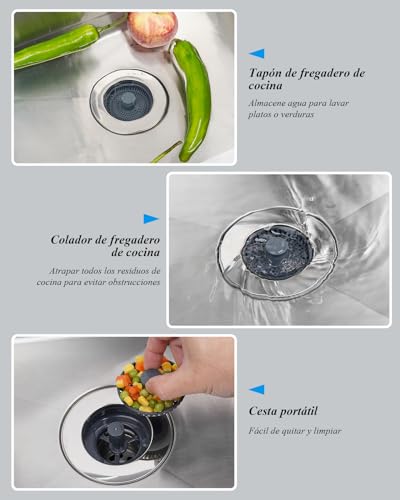 Thumbnail 5 de Hibbent Colador de Fregadero 3 en 1 con Tapón y Cesta anti-obstrucciones