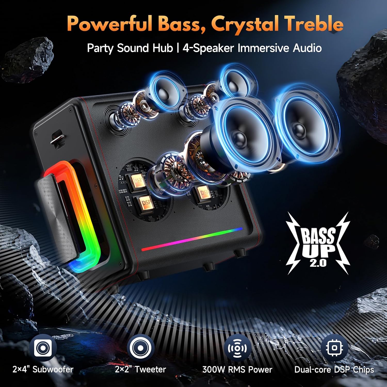 Thumbnail 1 de PPMIC MS78 Karaoke Machine, 300W, Two Microphones, Bluetooth 5.3