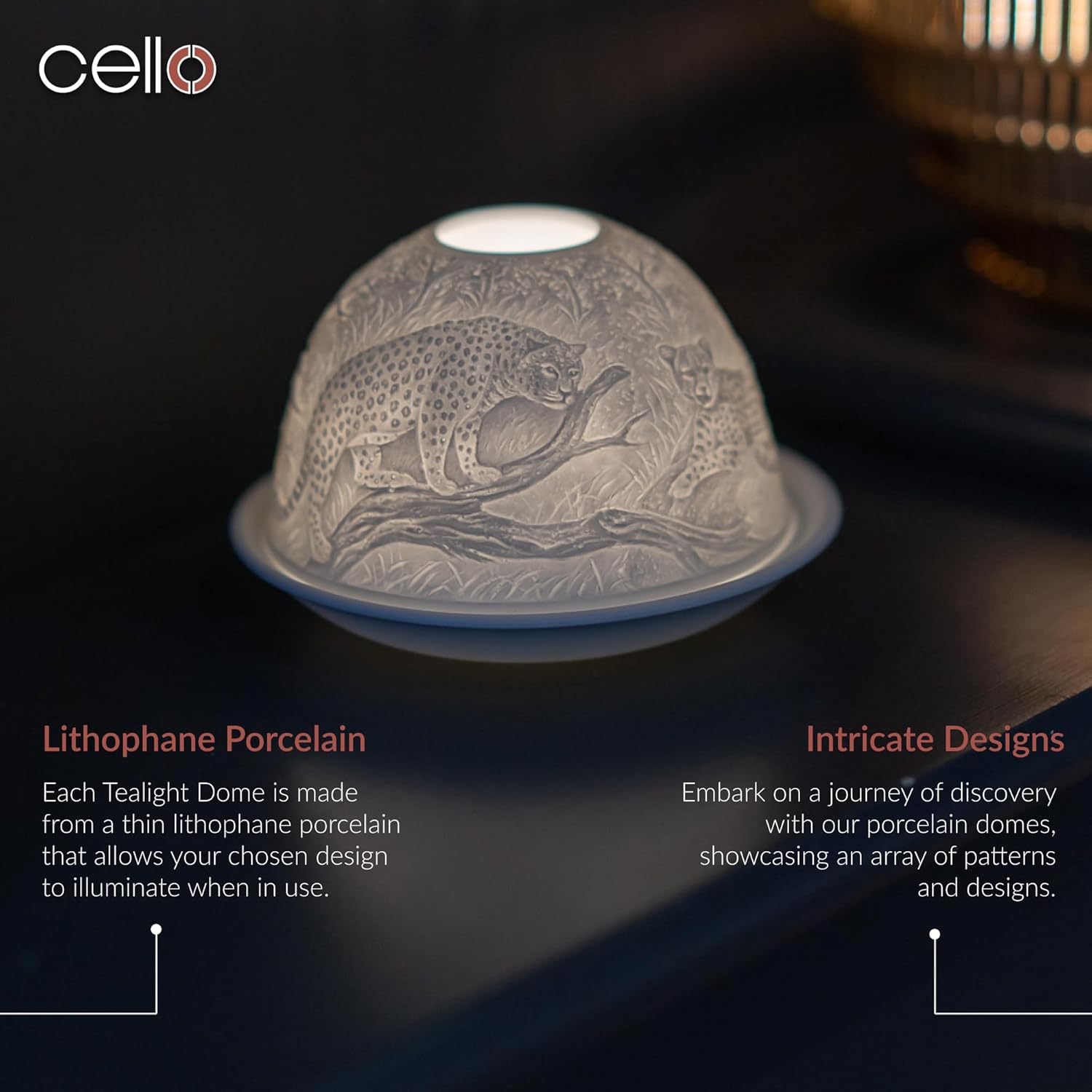 Thumbnail 1 de Cello Porcelain Tealight Holder Dome – Leopard Print 3D projection warmer