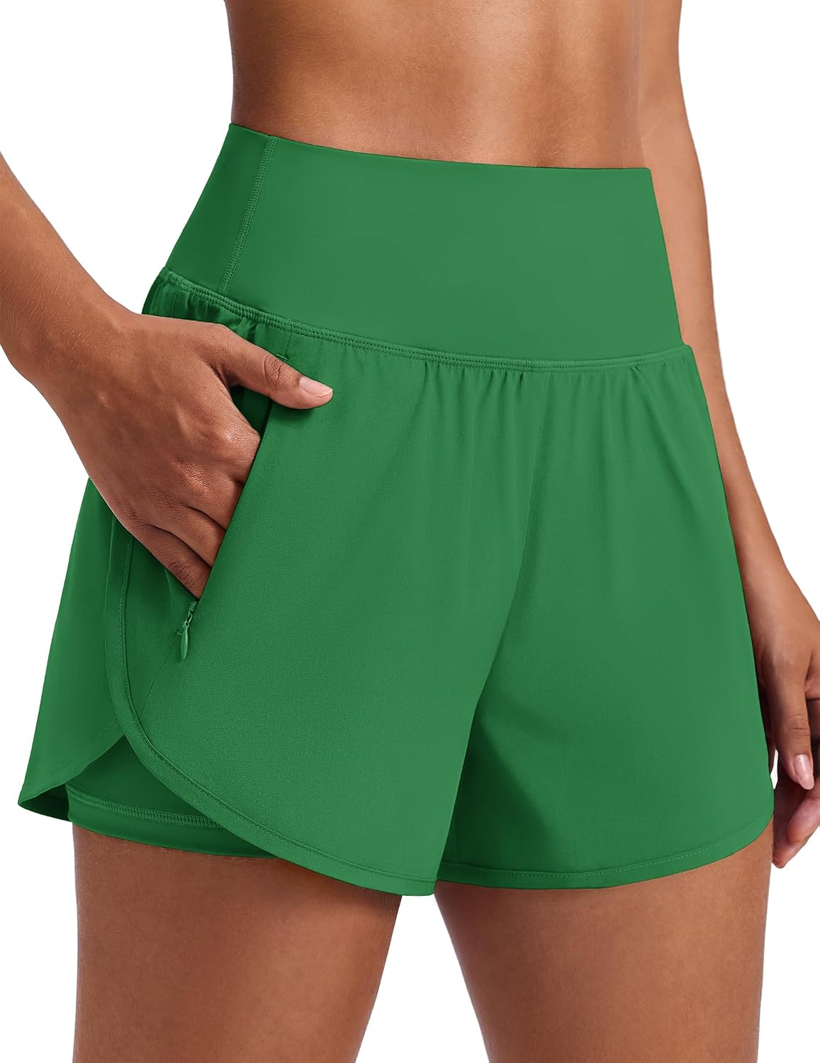 Thumbnail 6 de PINSPARK Women's 2 in 1 High Waisted Athletic Running Shorts 3" Dolphin Hem