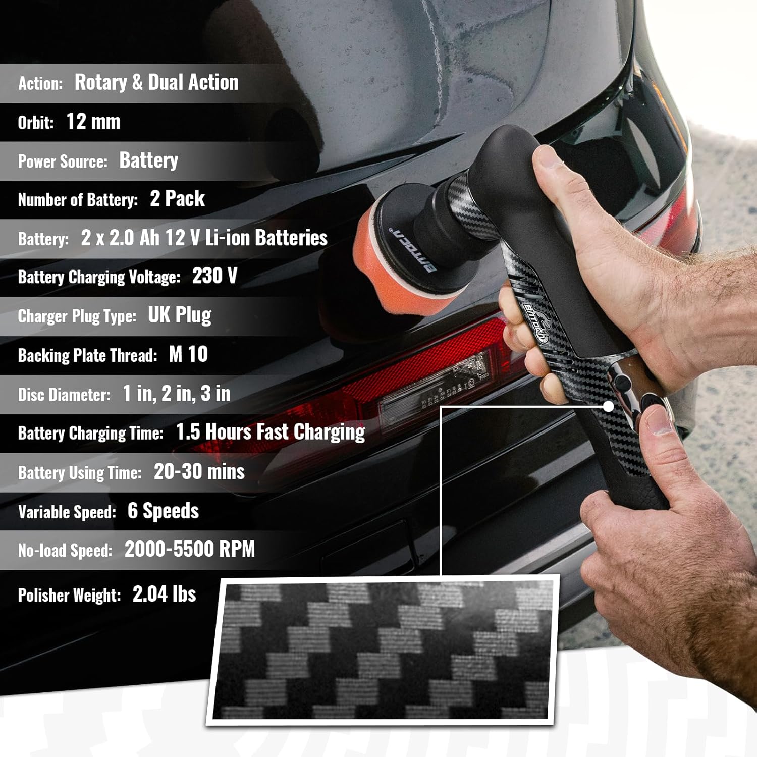 Thumbnail 2 de BATOCA S5 Cordless Mini Car Polisher / Buffer Sander Kit (Rotary & Dual Action) with 2x 12V Battery Variable 6 Speeds