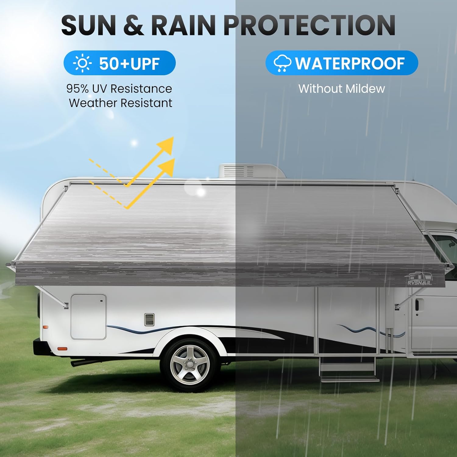 Thumbnail 3 de RVSNAIL RV Awning Fabric Replacement (Gray Fade) 14'2"–15FT, 19.5oz Heavy-Duty Vinyl Canopy Cover