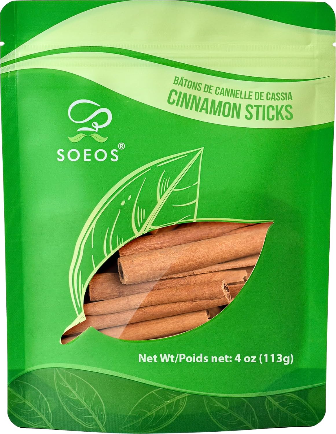 Detalle de Soeos Cassia Cinnamon Sticks, 4 oz, 2.75-Inch Whole Bark for Cooking