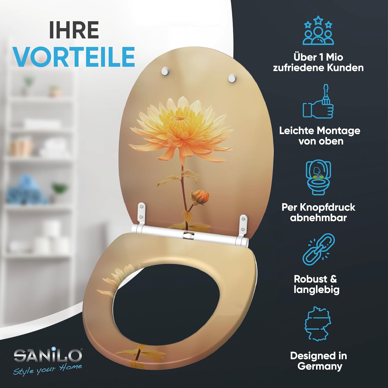 Thumbnail 1 de Sanilo WC Sitz mit Absenkautomatik & Schnellverschluss – Toilettendeckel zum Abnehmen per Knopfdruck