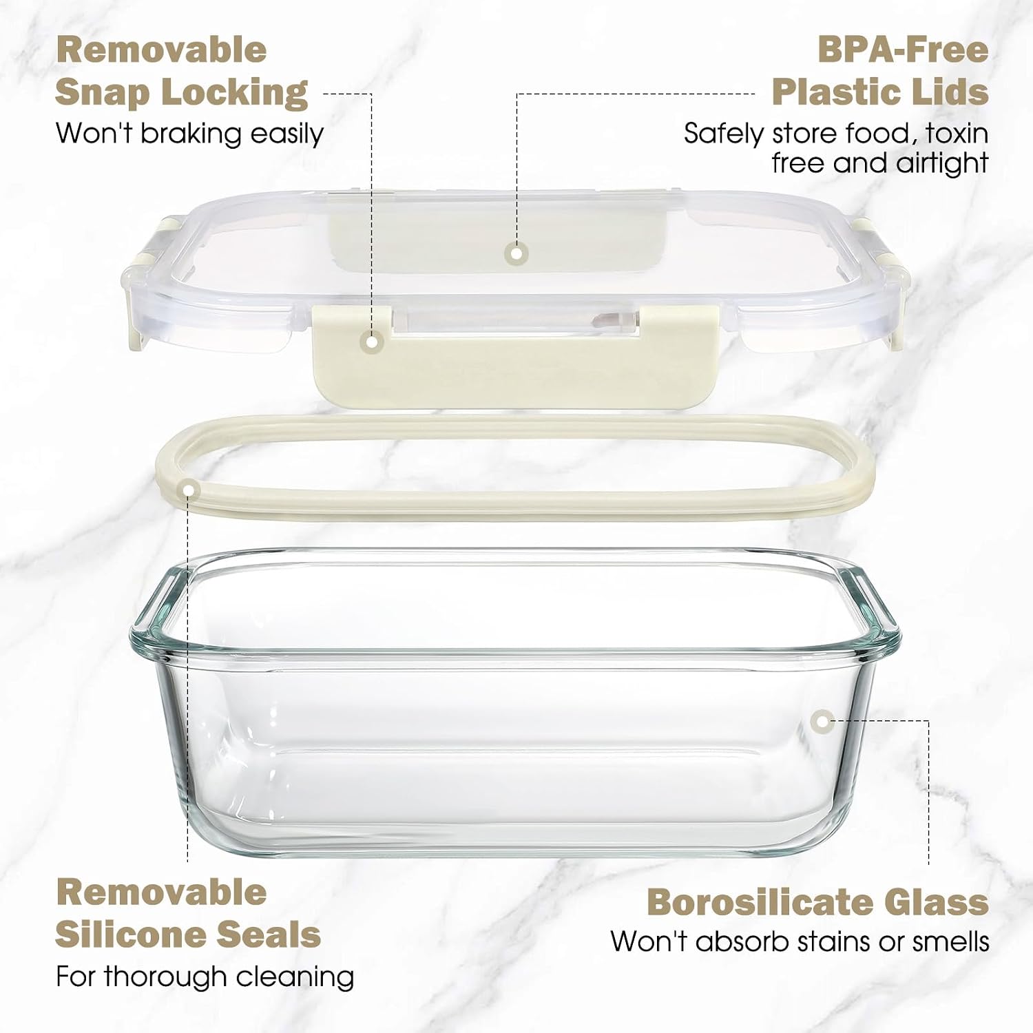 Detalle de YASHE Glass Containers with Lids, 10 Pack – Thick & Durable Borosilicate Glass Meal Prep Containers