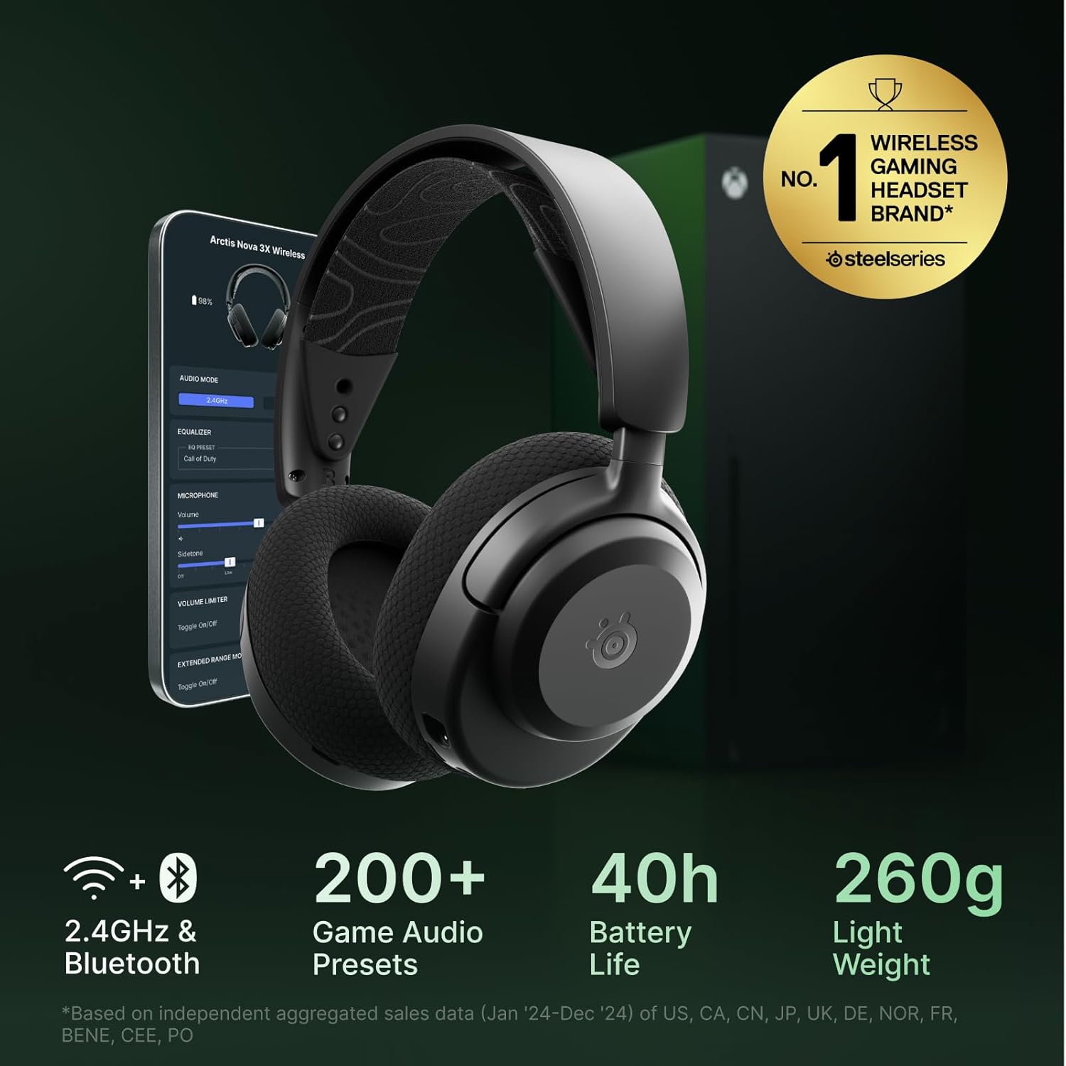 Detalle 2 de SteelSeries Arctis Nova 3X Wireless (Xbox) gaming headset with mobile app control, 40 hr battery and fast charging – Black