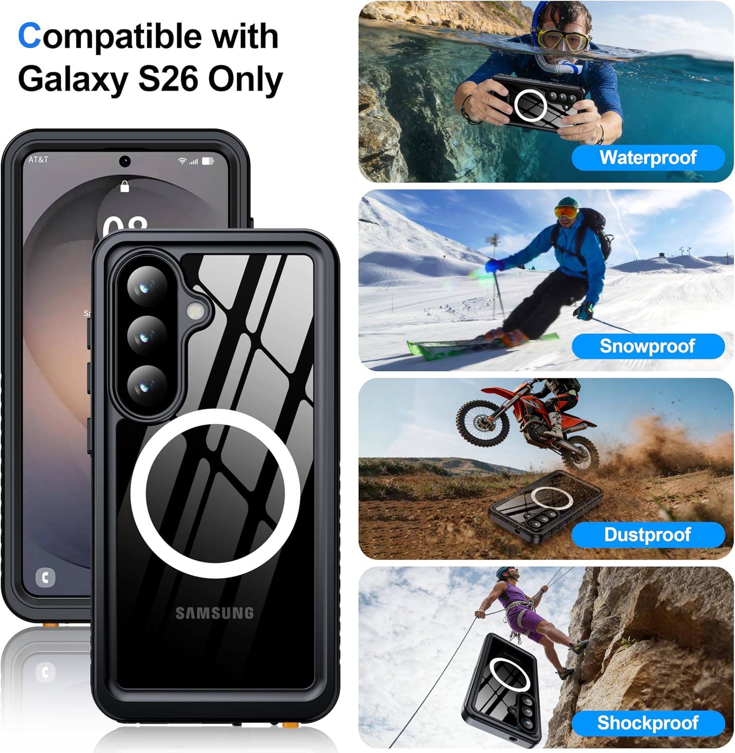 Thumbnail 6 de ANTSHARE for Samsung Galaxy S26 Case – Waterproof, Built-in Lens & Screen Protector, MagSafe Compatible