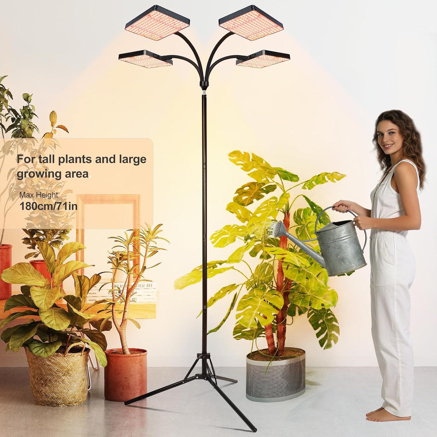 Detalle 2 de FECiDA Zinqolay 76-Inch Standing Grow Light, 4 Heads, Full Spectrum, Timer